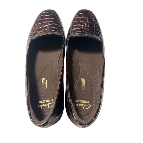 Clarks Metallic Brown Crocodile Print Loafers Size 9 Leather - Picture 8 of 10